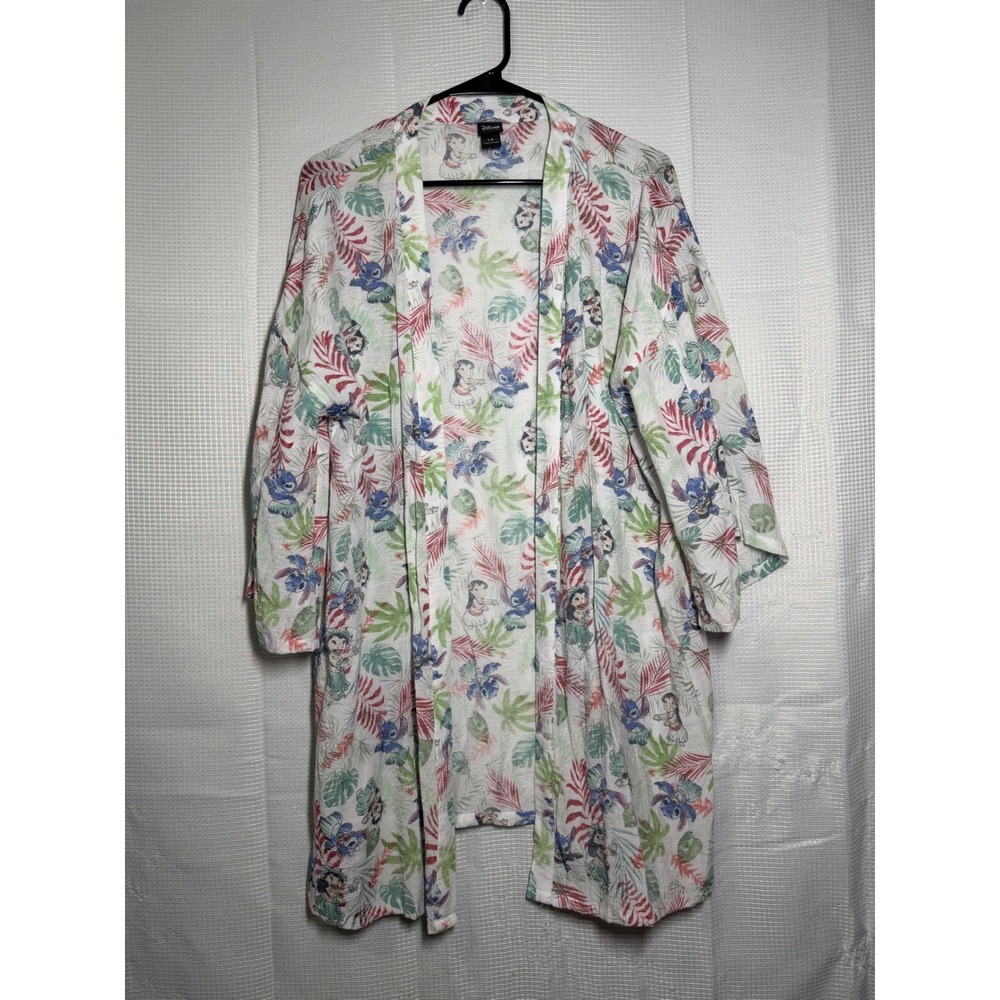 Disney Kimono Lilo & Stitch Tropical Floral Open Front Cardigan L LG